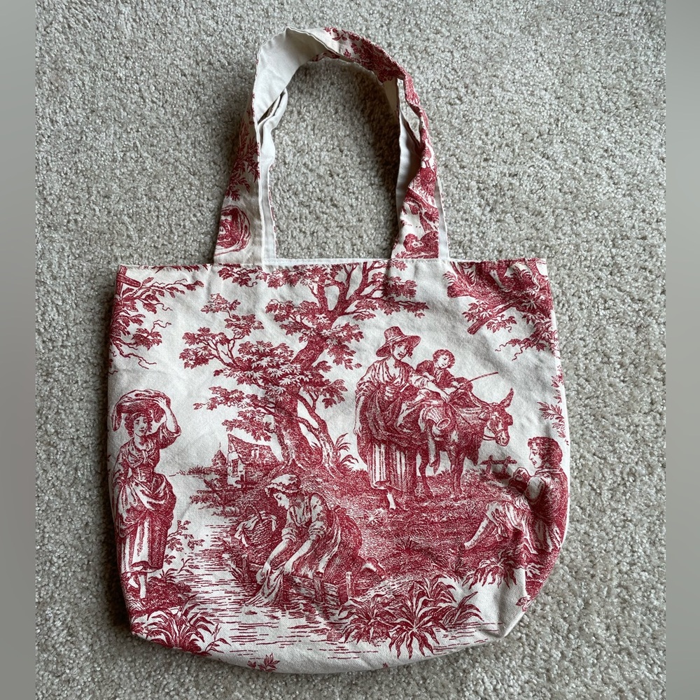 Toile De Jouy Red And Cream Canvas Tote Bag